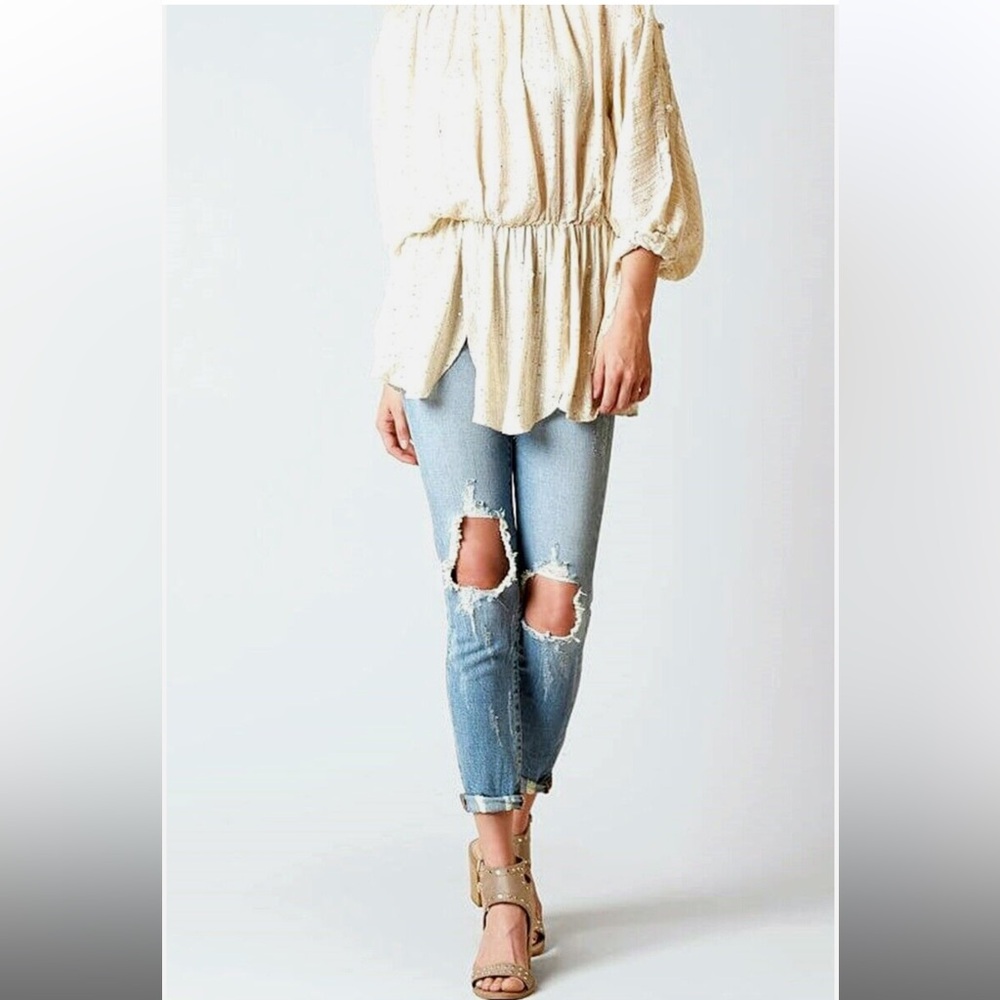 Free People Little Shine Ivory Sequined Tunic size Large